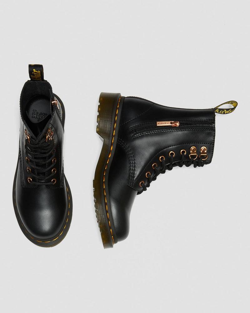 Women's Dr Martens 1460 Pascal Rose Gold Hardware Leather Lace Up Boots Black | AU 189YXF